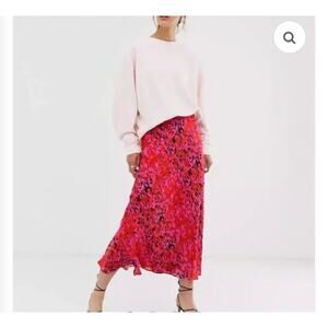 Whistles Ikat Bias Animal Print Skirt Pink Red Sz 6